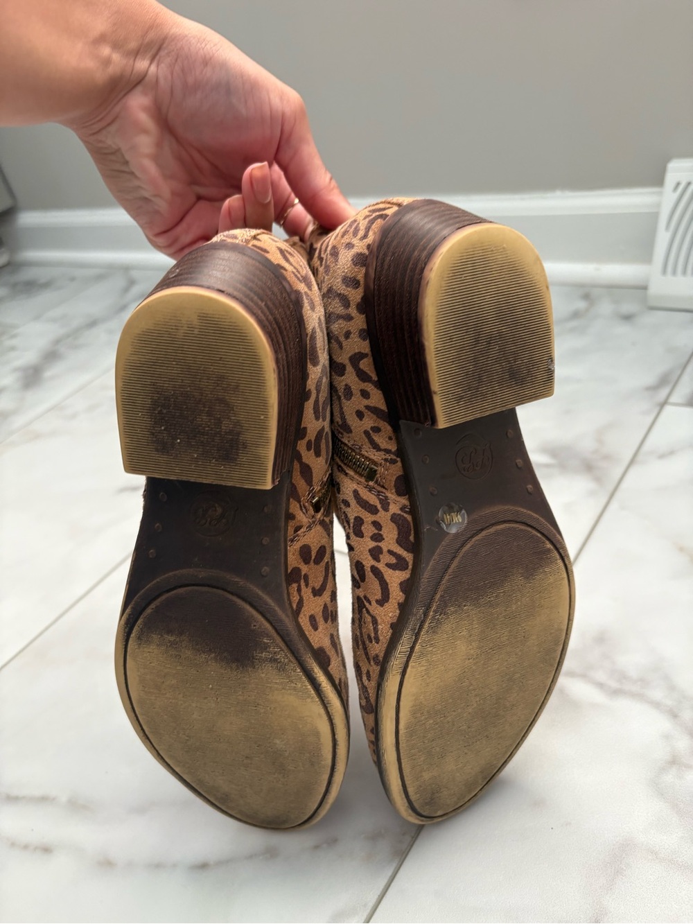 Lucky Brand Leopard Print Suede Ankle Booties - Tan/Brown - Picture 6 of 8